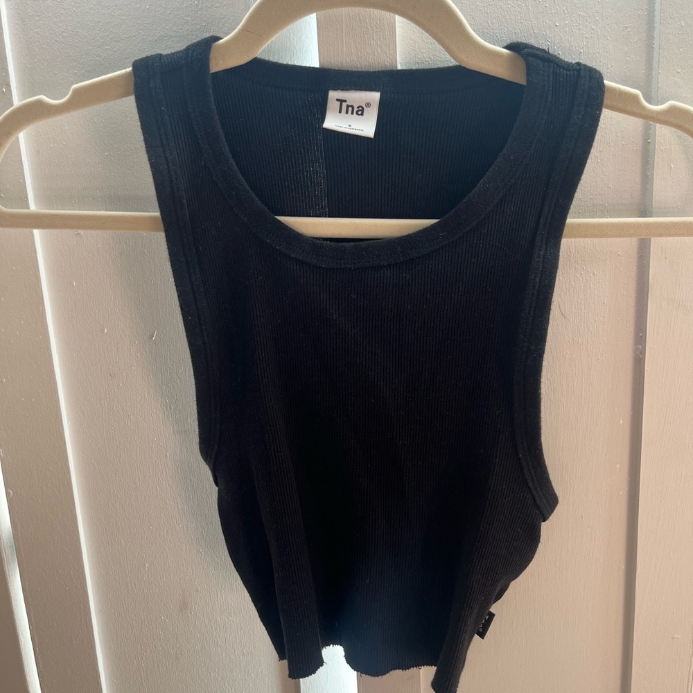 TNA Cropper Black Ribbed Tank Top